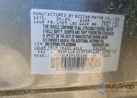 2023 Nissan Kicks S z USA, uszkodzony, nr VIN 3N1CP5BV7PL528598